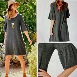 Matilda Jane Gray Knit Live to Teach Ruffle Sleeve  Shift Dress Small